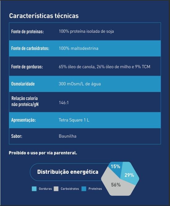 Tabela com características técnicas de um produto nutricional.