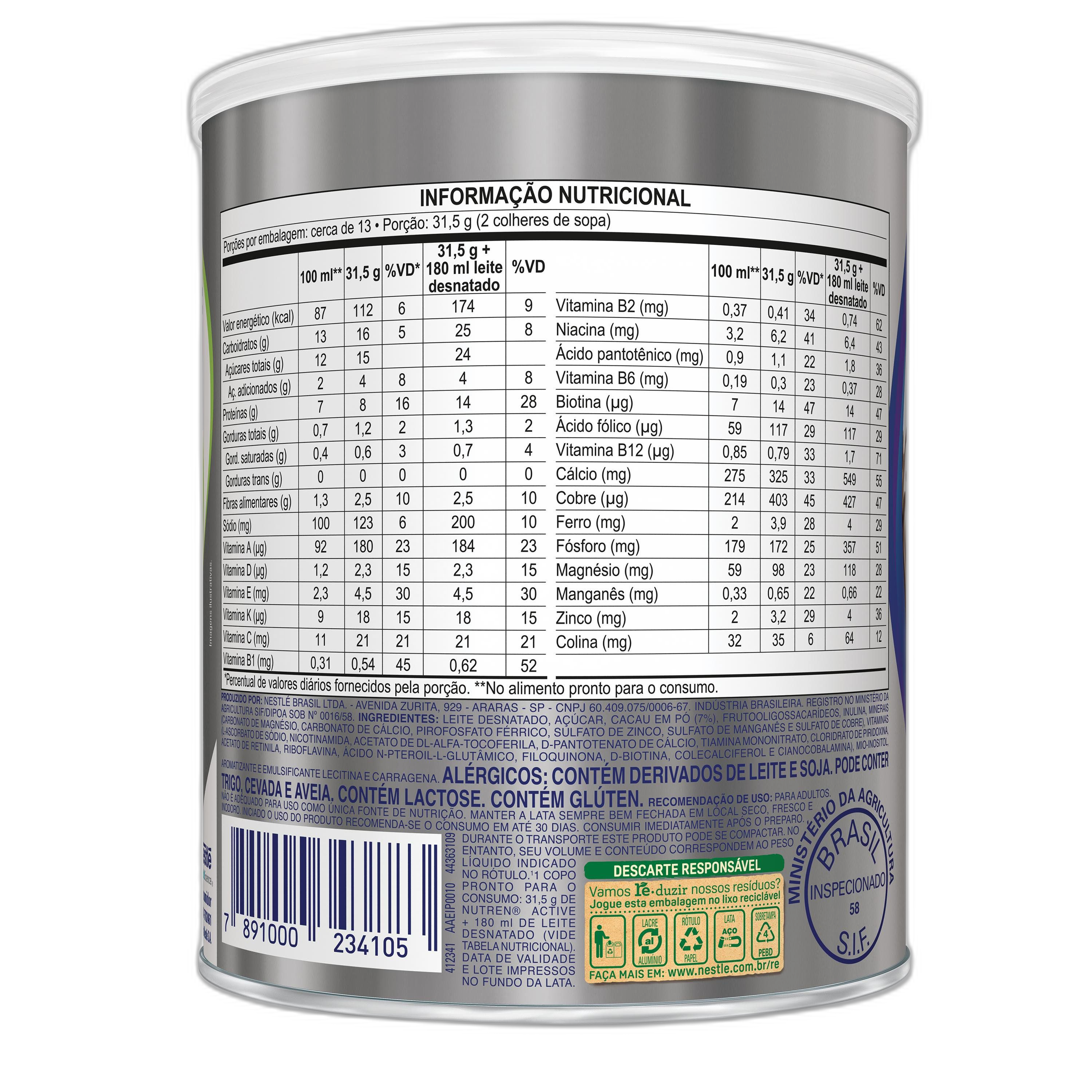 Nutren® Active - Chocolate (400g) - Embalagem de trás