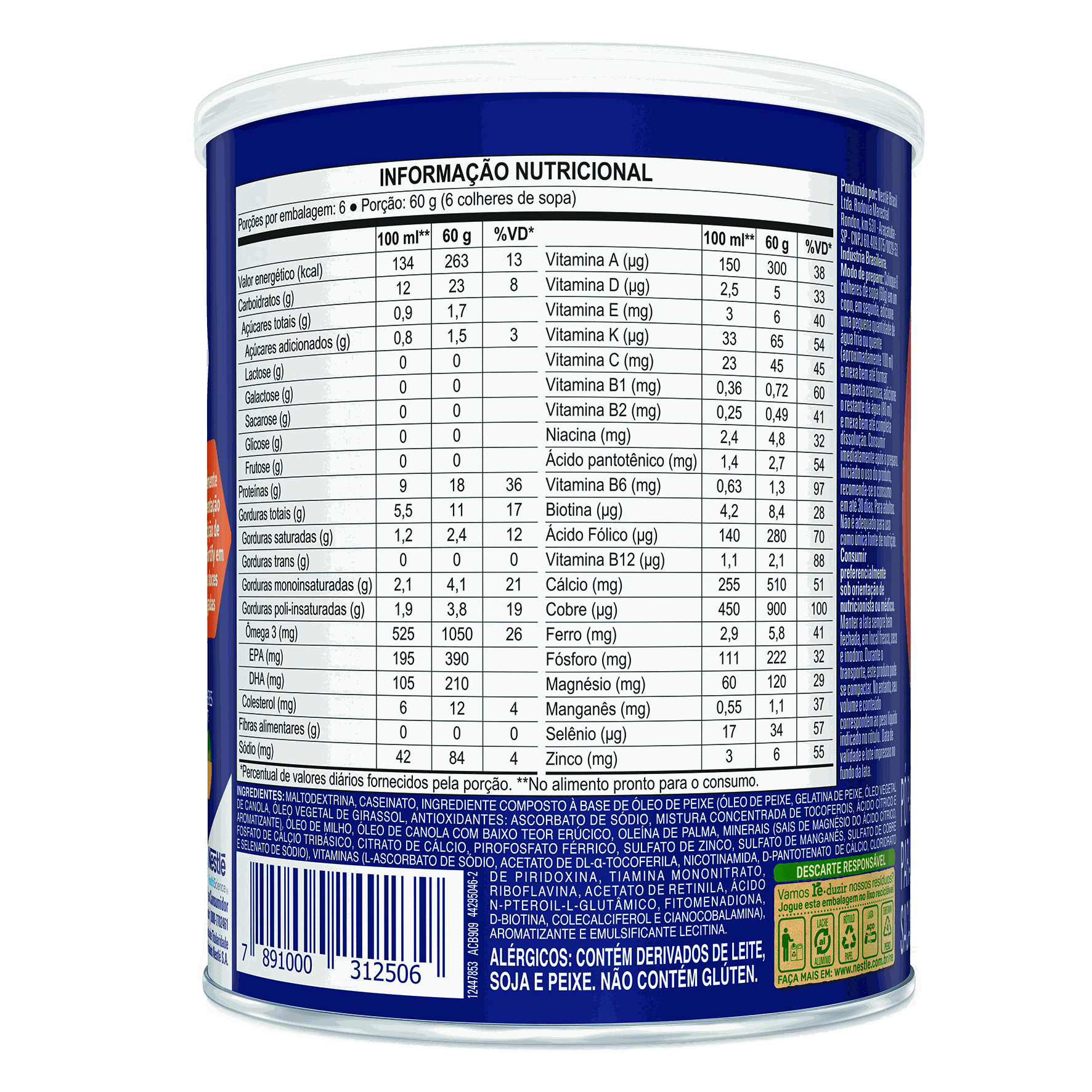 nutren fortify sem sabor 360g Atrás da embalagem