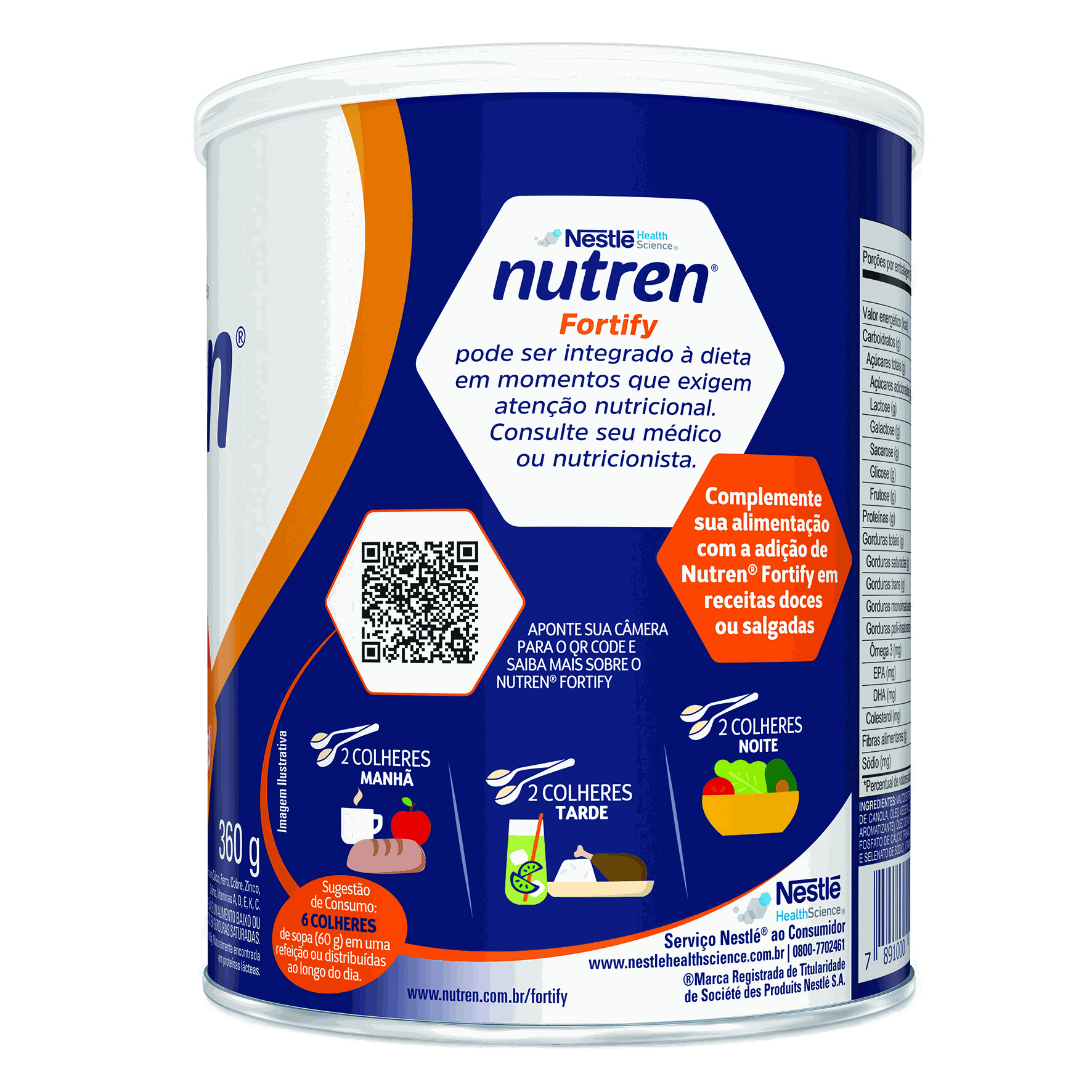 nutren fortify sem sabor 360g lado da embalagem