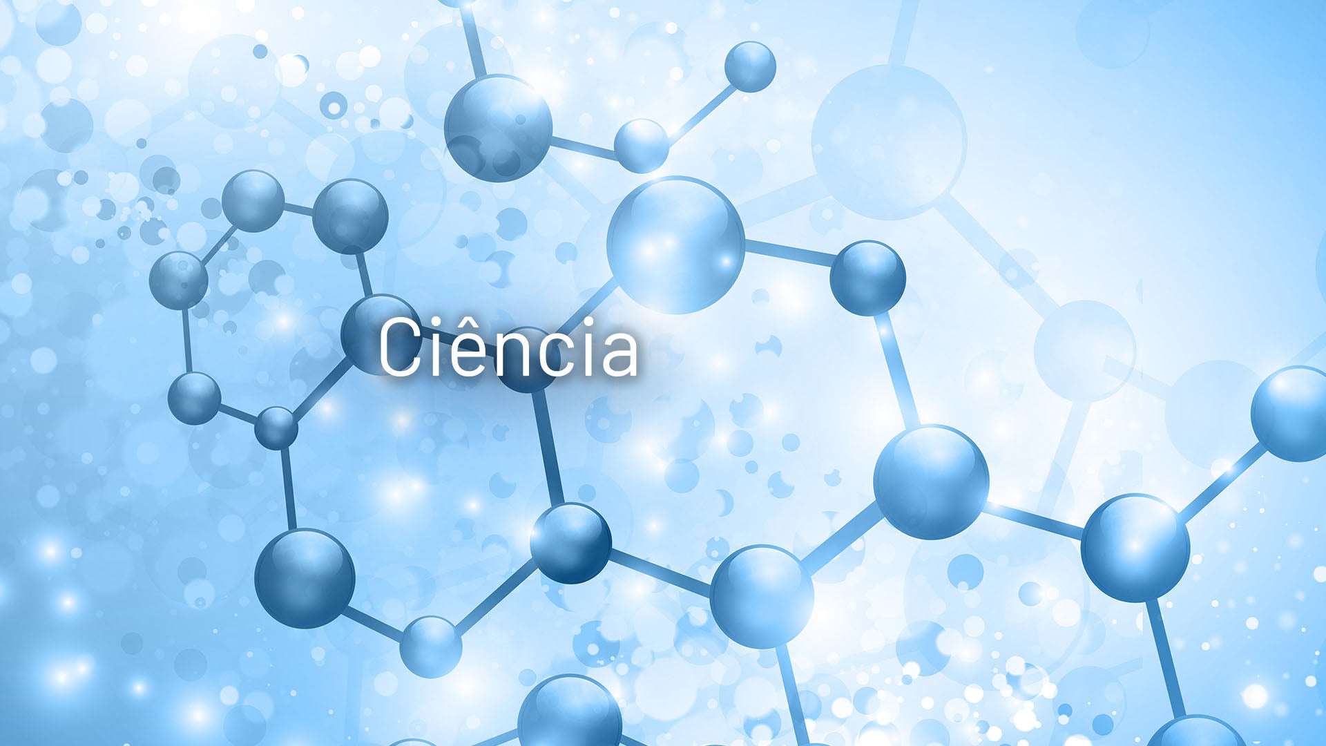Estrutura molecular azul com a palavra 'ciência' no centro