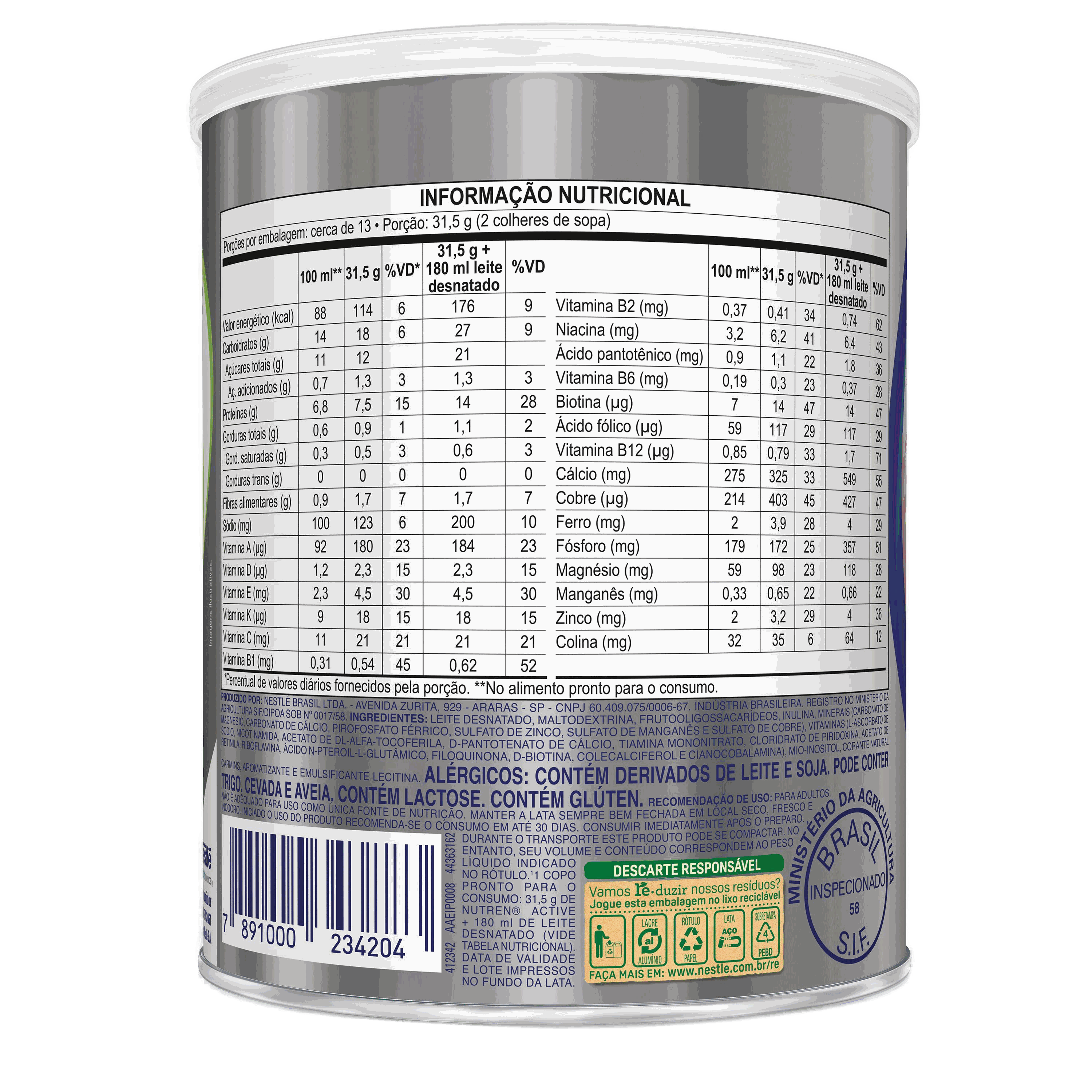 Nutren® Active - Morango (400g) - Embalagem de trás