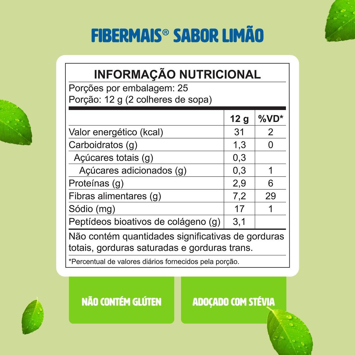 Fibermais ® - Colágeno Limão (300g) - Informações nutricionais