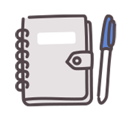 Caderno espiral ao lado de uma caneta.